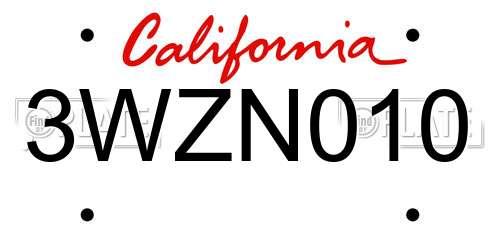 3WZN010 California License Plate