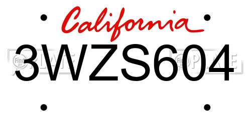3WZS604 California License Plate