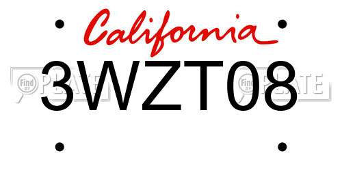 3WZT08 California License Plate