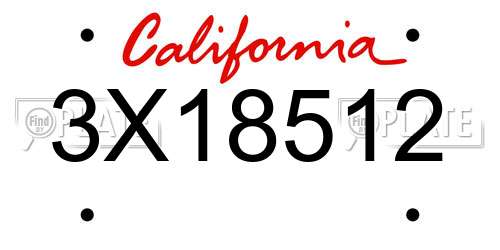 3X18512 California License Plate