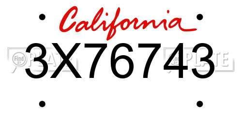 3X76743 California License Plate