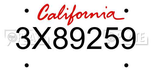3X89259 California License Plate