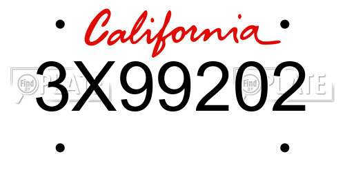 3X99202 California License Plate
