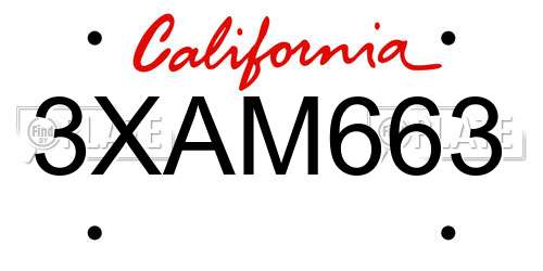3XAM663 California License Plate