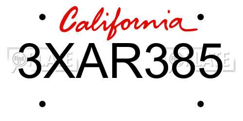 3XAR385 California License Plate