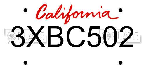 3XBC502 California License Plate