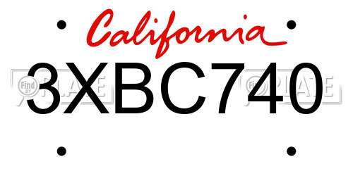 3XBC740 California License Plate