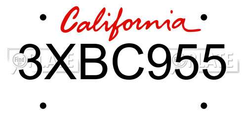 3XBC955 California License Plate