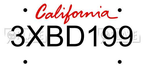 3XBD199 California License Plate