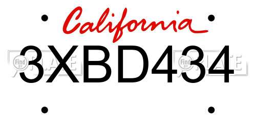 3XBD434 California License Plate