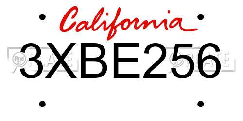 3XBE256 California License Plate