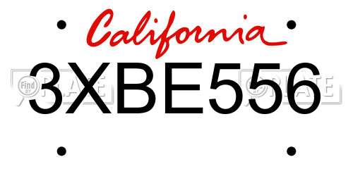 3XBE556 California License Plate