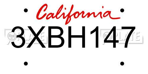 3XBH147 California License Plate