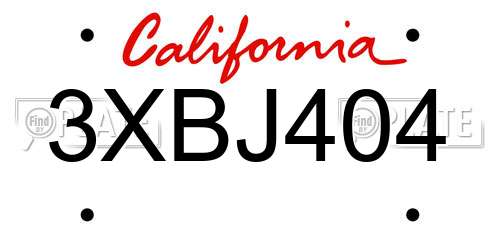 3XBJ404 California License Plate