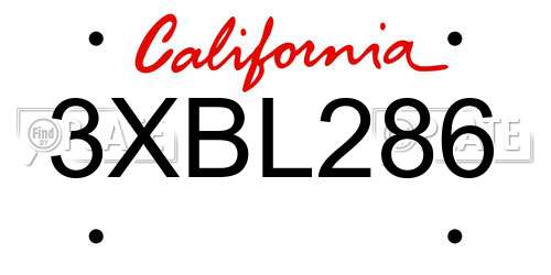3XBL286 California License Plate