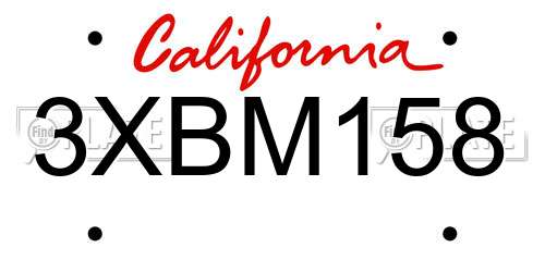 3XBM158 California License Plate