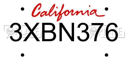 3XBN376 California License Plate