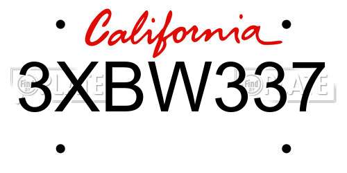 3XBW337 California License Plate