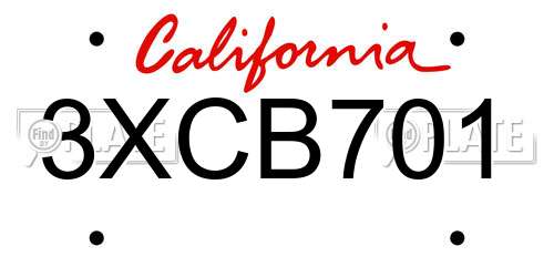 3XCB701 California License Plate