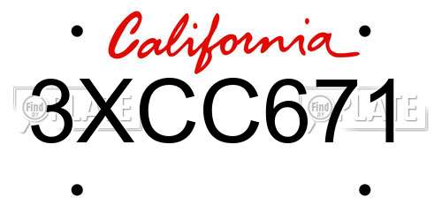 3XCC671 California License Plate