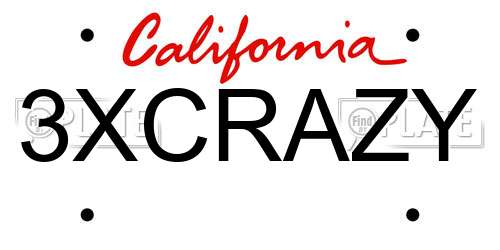 3XCRAZY California License Plate