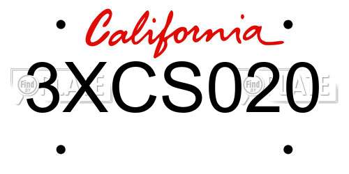 3XCS020 California License Plate