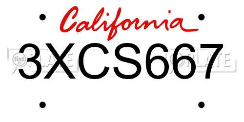 3XCS667 California License Plate