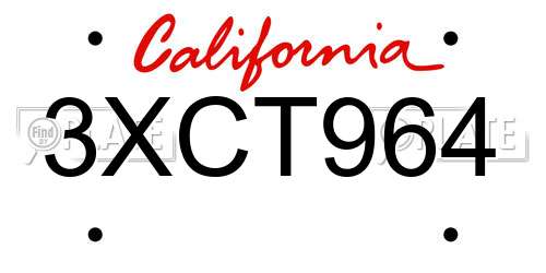 3XCT964 California License Plate
