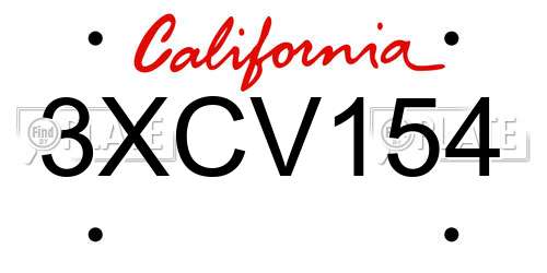 3XCV154 California License Plate