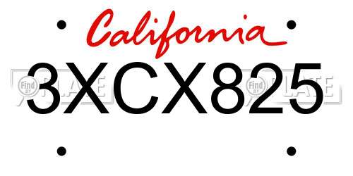 3XCX825 California License Plate