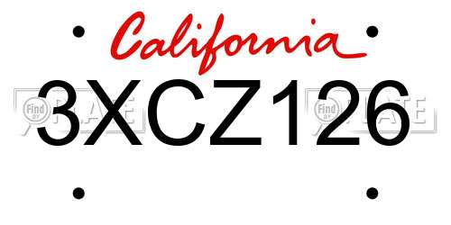 3XCZ126 California License Plate