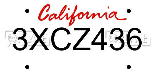3XCZ436 California License Plate