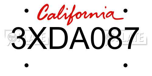 3XDA087 California License Plate