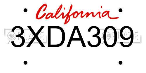 3XDA309 California License Plate