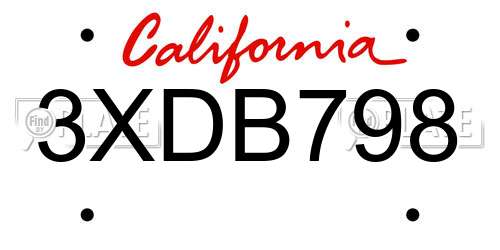 3XDB798 California License Plate