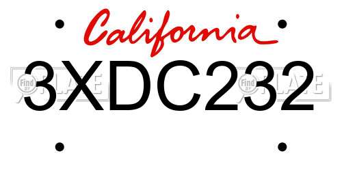 3XDC232 California License Plate