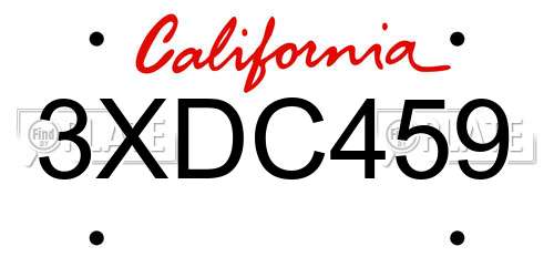 3XDC459 California License Plate