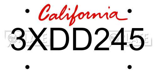 3XDD245 California License Plate