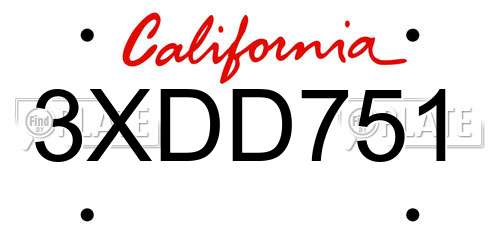 3XDD751 California License Plate