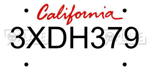3XDH379 California License Plate