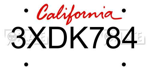 3XDK784 California License Plate