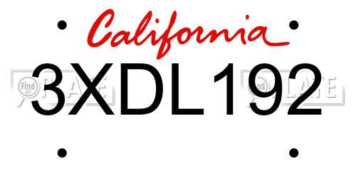 3XDL192 California License Plate