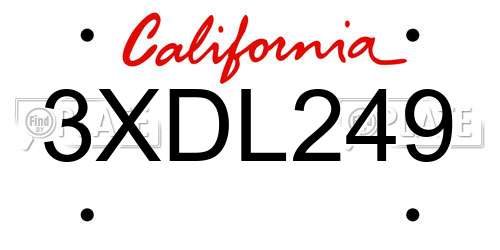 3XDL249 California License Plate
