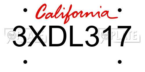 3XDL317 California License Plate