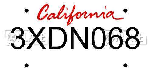 3XDN068 California License Plate
