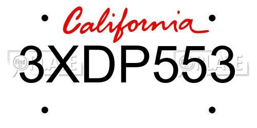 3XDP553 California License Plate