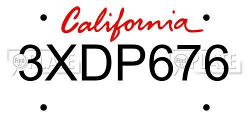 3XDP676 California License Plate