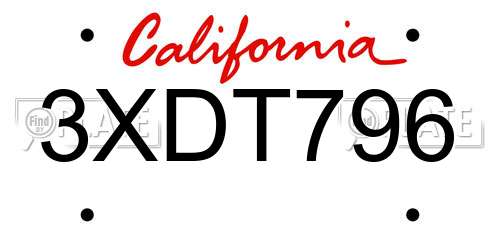 3XDT796 California License Plate