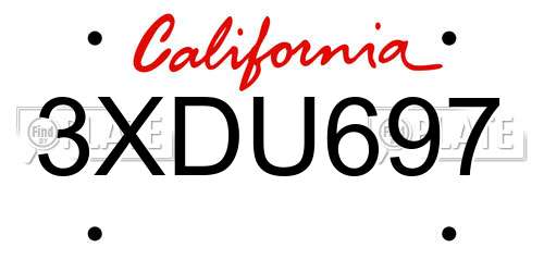 3XDU697 California License Plate