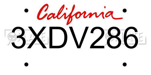 3XDV286 California License Plate